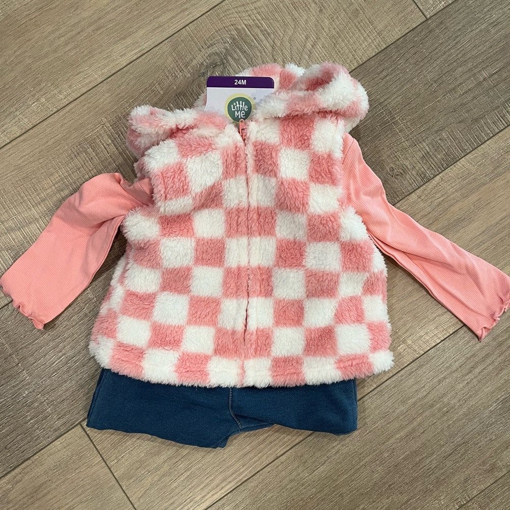 New Little Me Pink Checkered Vest Set